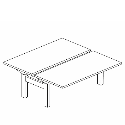 A line drawing of two back to back Ratio height adjustable desks.