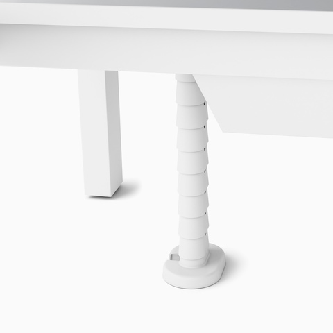 Close up view of floor to work surface cable umbilical in white.