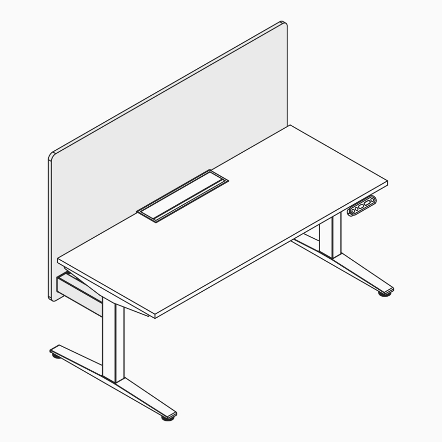线描图：Ratio单张办公桌面屏风。