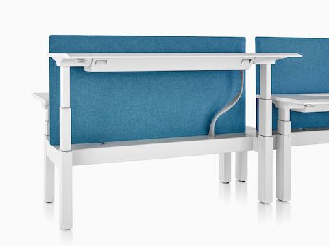 Underside view of Renew Link height-adjustable workspace, showing the height-adjustability.