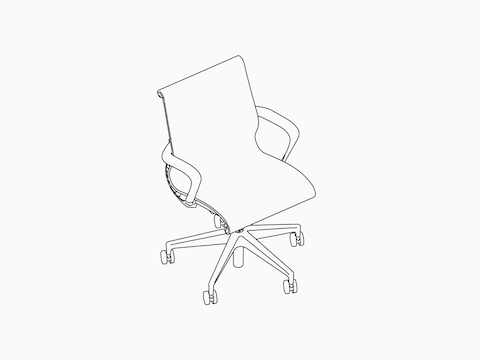 A line drawing of a Setu Chair with arms and a 5-star base. 