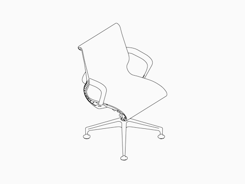A line drawing of a Setu Side Chair with arms and a 4-star base. 