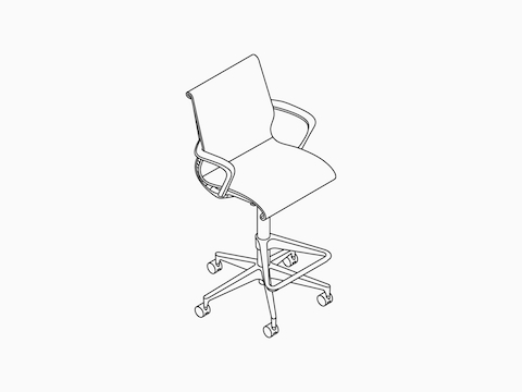 A line drawing of a Setu Stool with arms. 