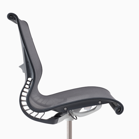 A close-up side view of a Setu chair without arms in gray.