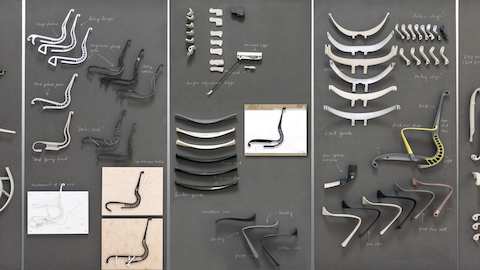 The individual components of a dissassembled Setu office chair. 