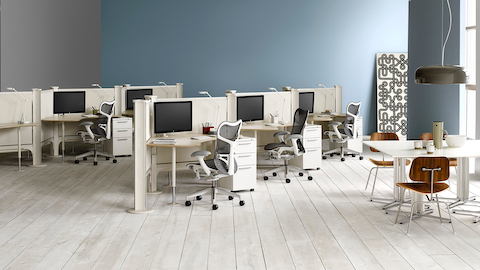 Tu mobile pedestals provide individual storage for open workstations.
