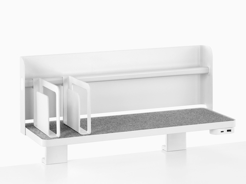A Ubi Attached Shelf with a backdrop, two bookends, and a USB power module.