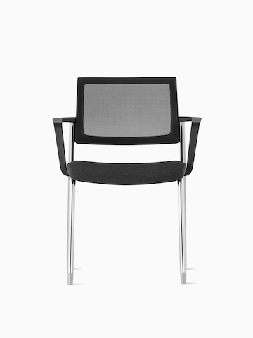 A black Verus Side Chair with silver legs.