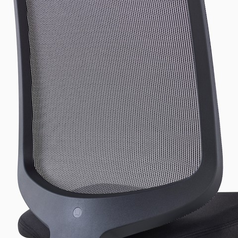 A close-up view of a Verus Stool's black suspension back with no additional support.