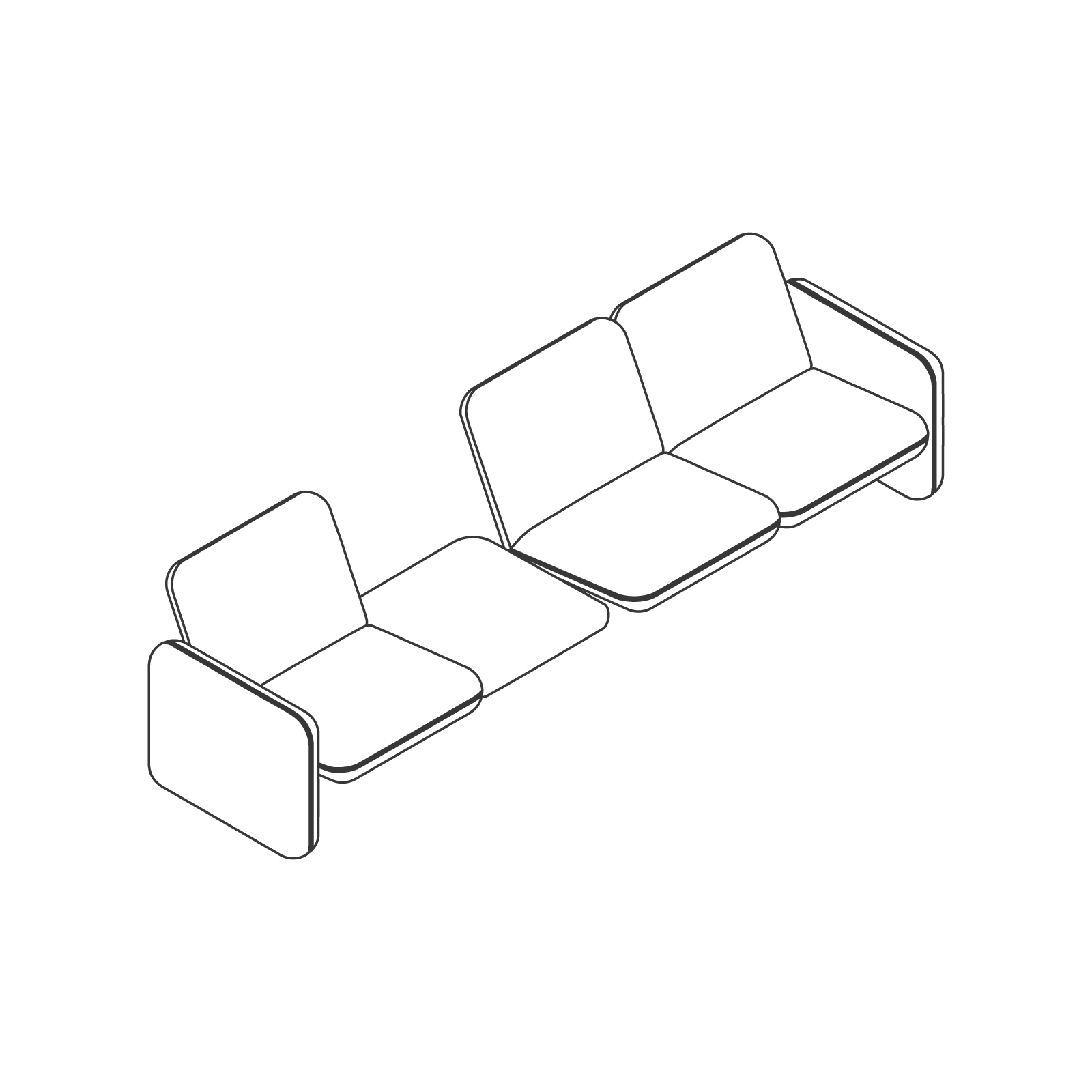 A line drawing - Wilkes Modular Sofa Group–2 Seat Left–Table–1 Seat Right