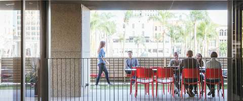 People meeting in an outdoor space.