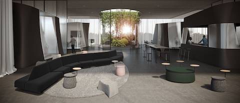 Interior view one of futuristic workplace from design firm SLAB.