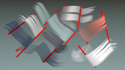 An abstract illustration reminiscent of frayed fabric in various colors.