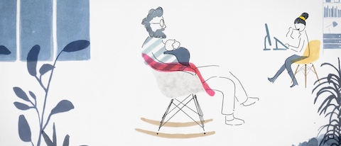 An Eames Rocker and Shell Chair are part of the family